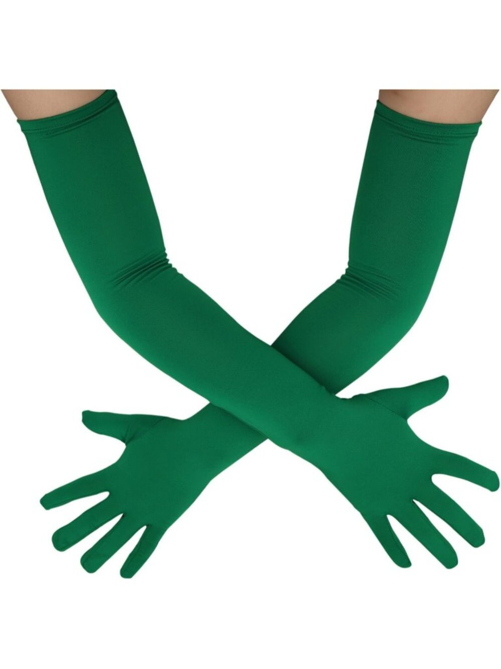 Men's And Women's Dark Green Stretchy Costume Gloves Banquet Spandex Long Gloves